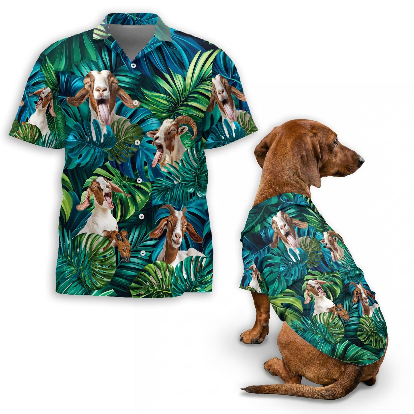 Boer Goat Matching Dog Owner Hawaiian Shirts, Funny Pet Aloha Shirt for Beach Vacation - Azhawaiian
