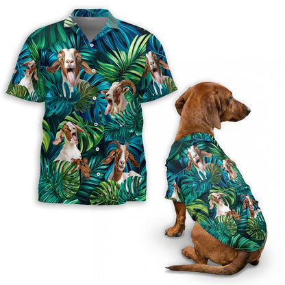 Boer Goat Matching Dog Owner Hawaiian Shirts, Funny Pet Aloha Shirt for Beach Vacation - Azhawaiian