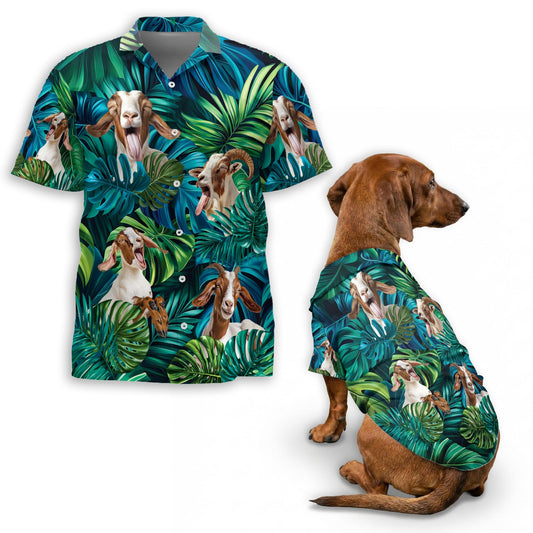 Boer Goat Matching Dog Owner Hawaiian Shirts, Funny Pet Aloha Shirt for Beach Vacation - Azhawaiian