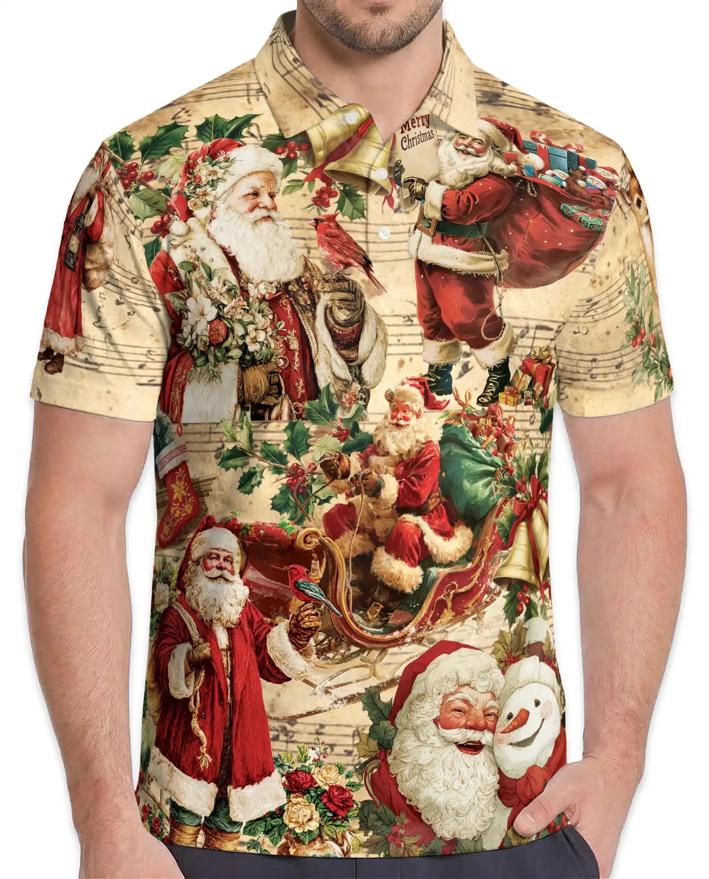 Vintage Santa Claus Christmas Polo Shirt, Retro Holiday Style | Azhawaiian