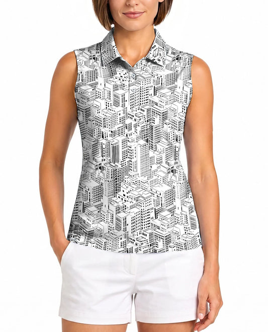 City Buildings Sleeveless Polo Shirt for Women | Azhawaiian