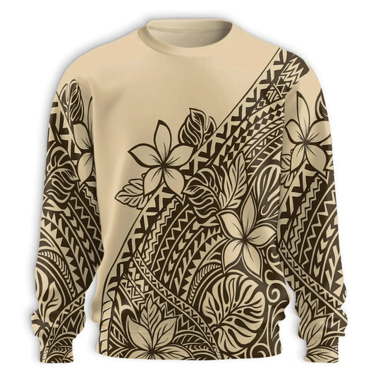 Tribal Tropical Flowers Beige Sweatshirt – Tropical 3D All Over Print Design