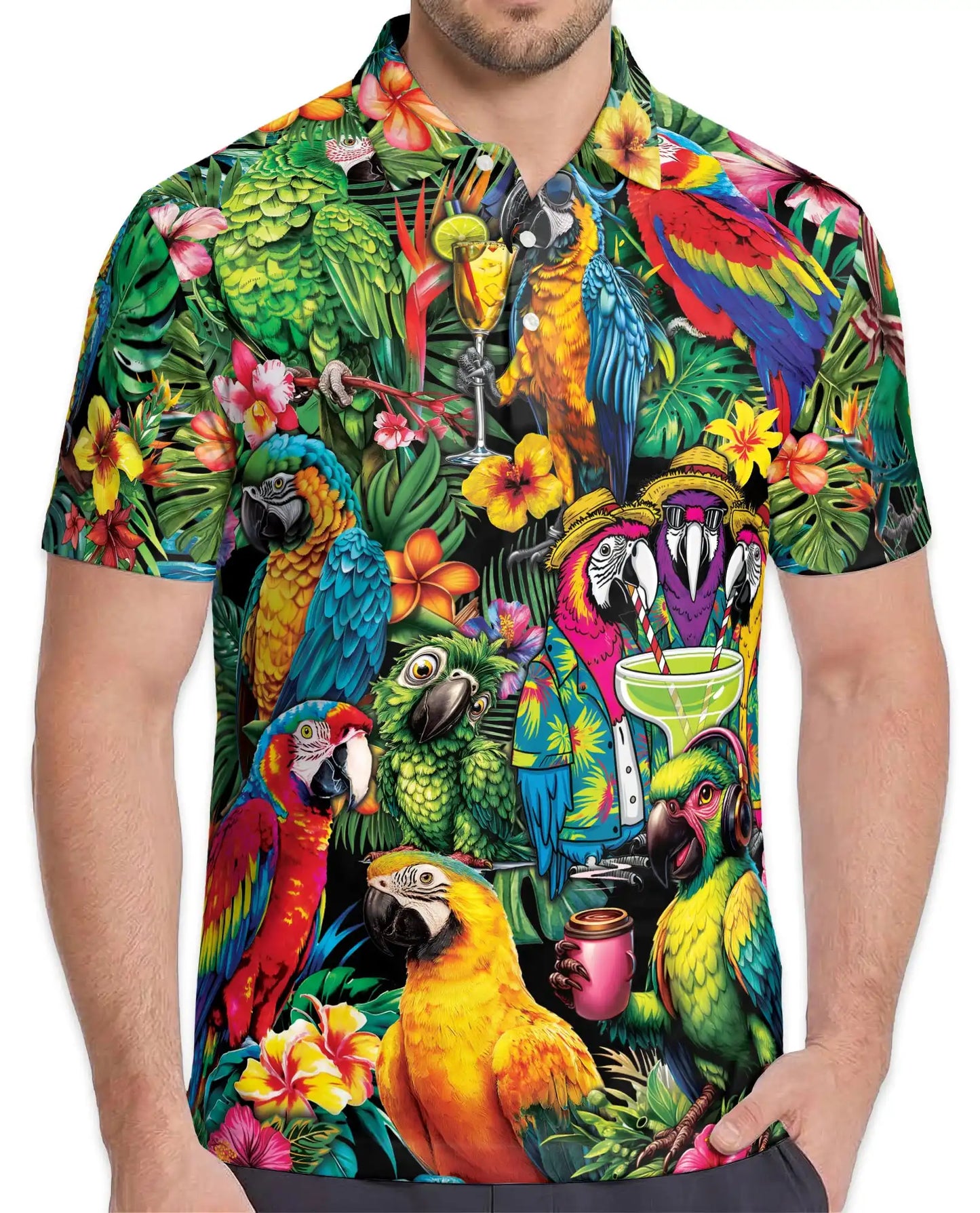 Tropical Parrot Polo Shirt, Colorful Island Style | Azhawaiian