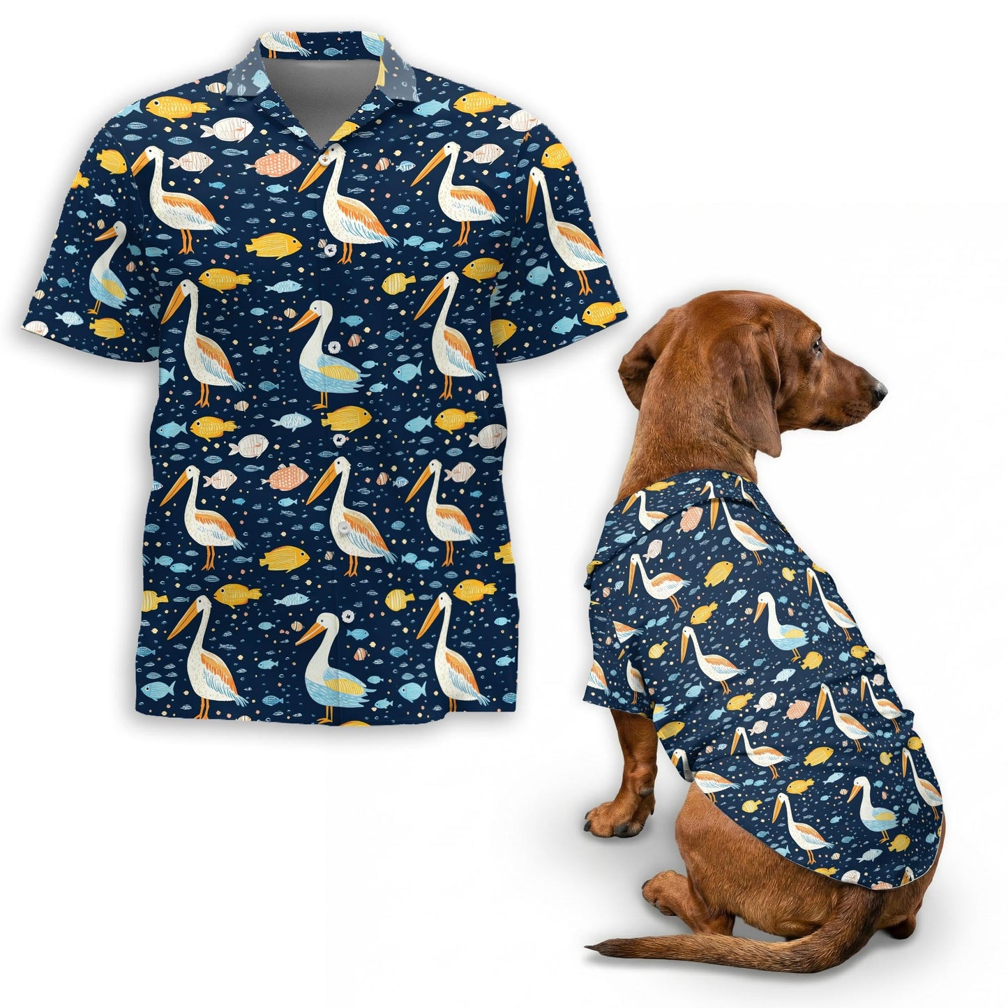 Pelican Matching Dog Owner Hawaiian Shirts, Funny Pet Aloha Shirt for Beach Vacation - Azhawaiian