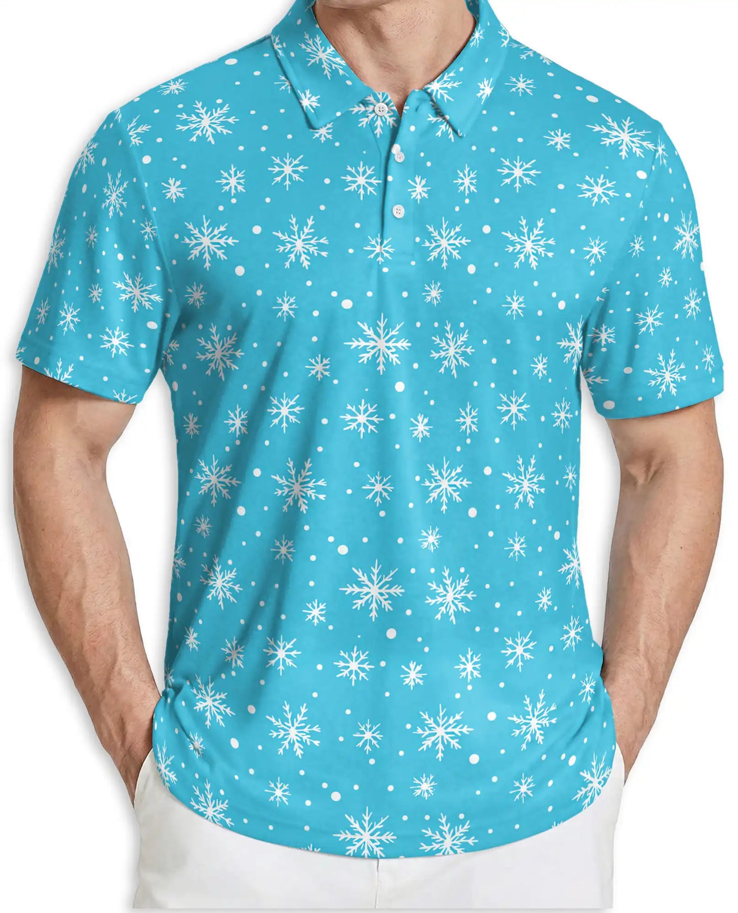 Blue Snowflake 3D Polo Shirt for Men, Minimal Winter Holiday Style | Azhawaiian