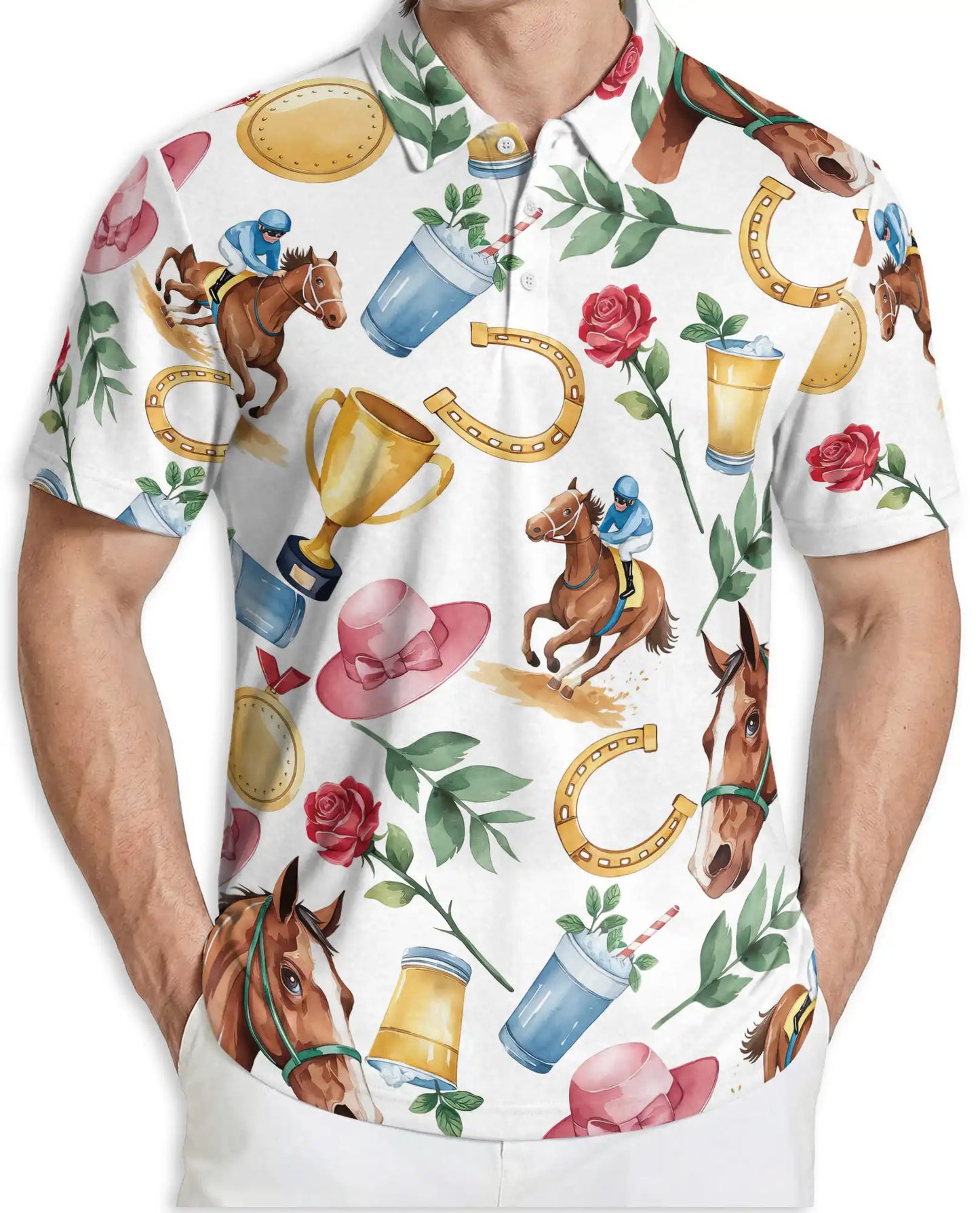 Horse Racing Derby 3D Polo Shirt for Men, Elegant Equestrian Country Style | Azhawaiian