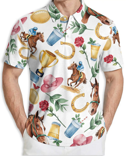Horse Racing Derby 3D Polo Shirt for Men, Elegant Equestrian Country Style | Azhawaiian