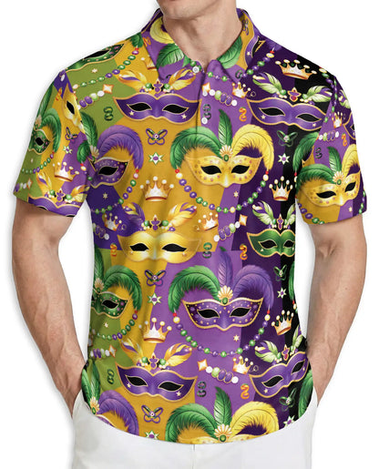Mardi Gras Mask Pattern Hawaiian Polo Shirt | Azhawaiian