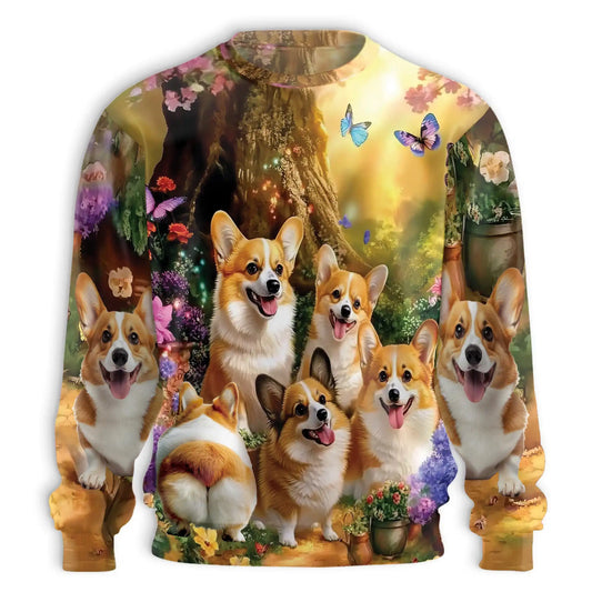 Fairy Corgi Flower Sweatshirt – Colorful Graphic 3D All Over Print Design