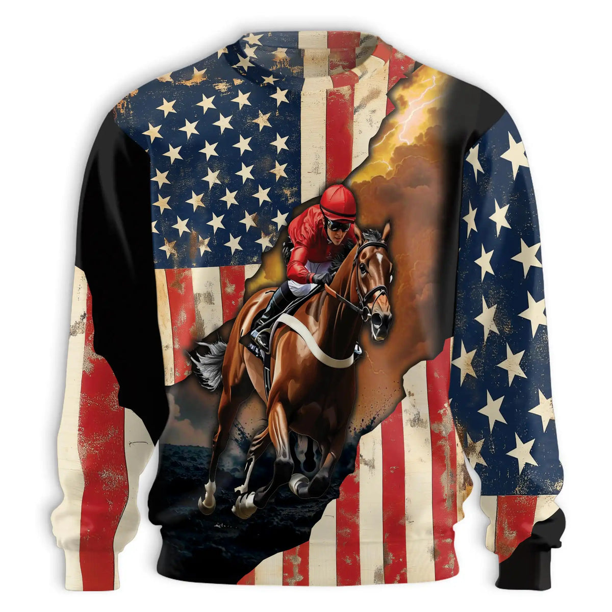 Brown Vintage American Flag Horse Racing Sweatshirt – Vintage 3D All Over Print Design