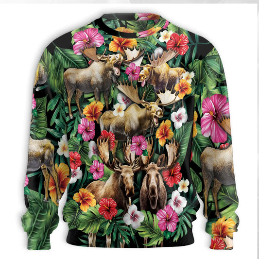 Moose Hibiscus Flower Sweatshirt – Colorful Graphic 3D All Over Print Design