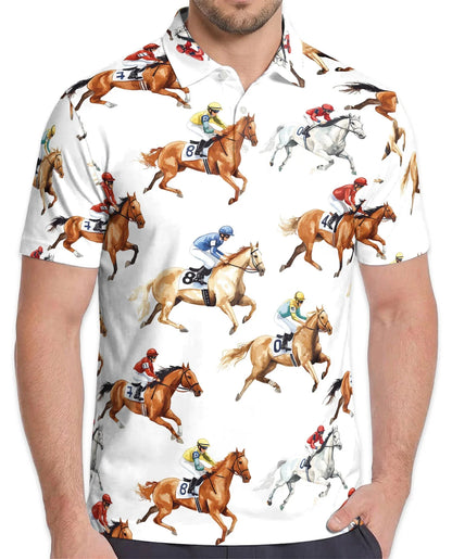 Equestrian Pattern Polo Shirt for Men, Classic Horse Lover Style | Azhawaiian