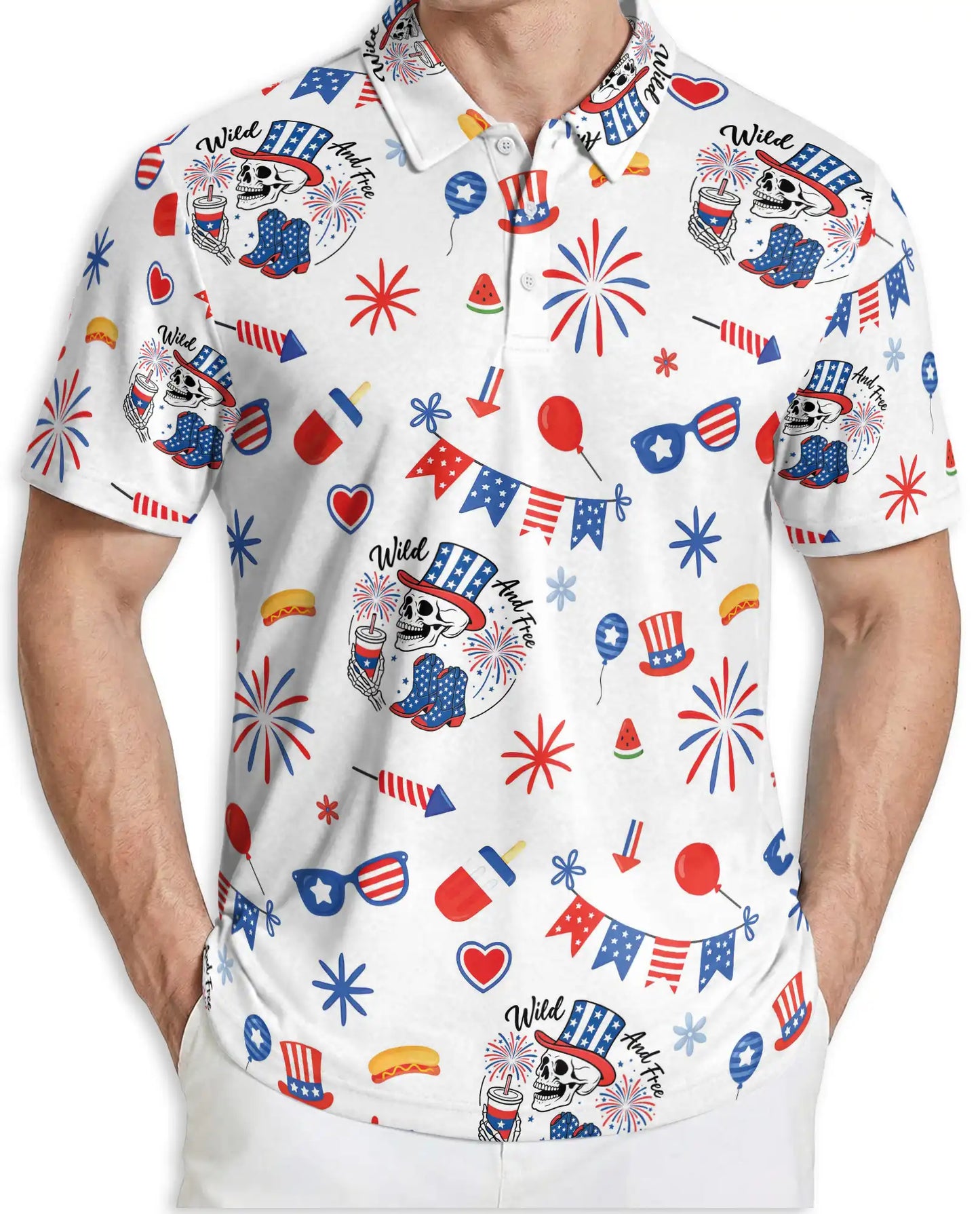 Wild And Free Patriotic Skull 4th of July Polo Shirt | Azhawaiian