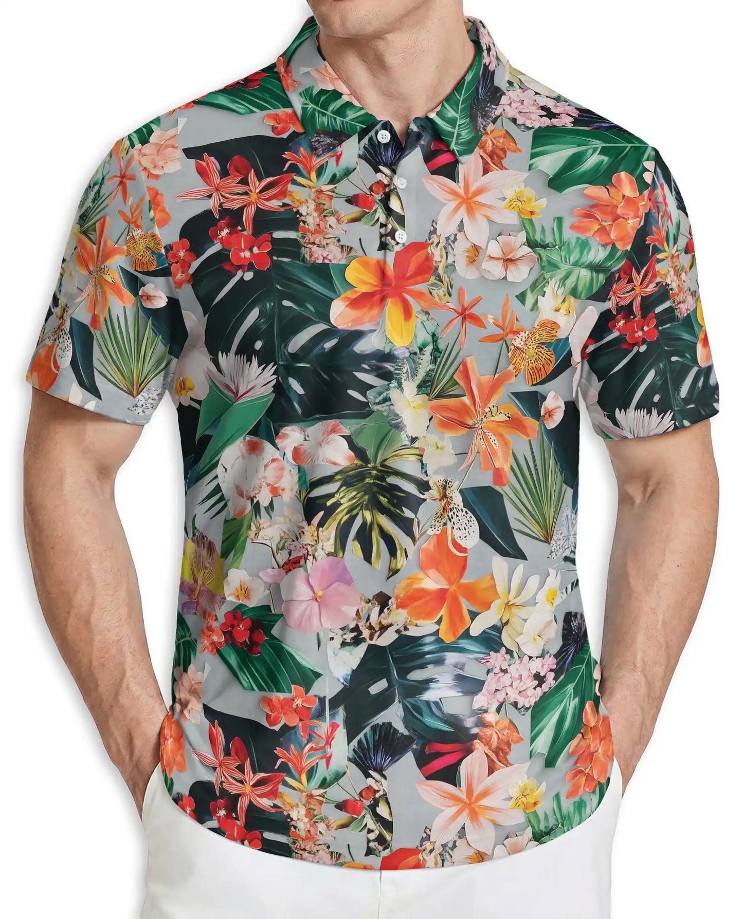 Tropical Floral Polo Shirt, Summer Hawaiian Style | Azhawaiian