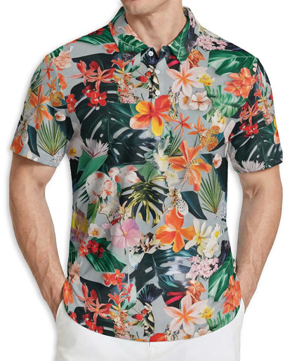 Tropical Floral Polo Shirt, Summer Hawaiian Style | Azhawaiian