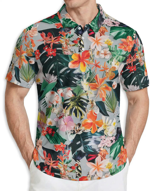 Tropical Floral Polo Shirt, Summer Hawaiian Style | Azhawaiian