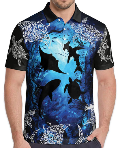 Amazing Ocean World Polo Shirt for Men, Tropical Marine Life Style | Azhawaiian
