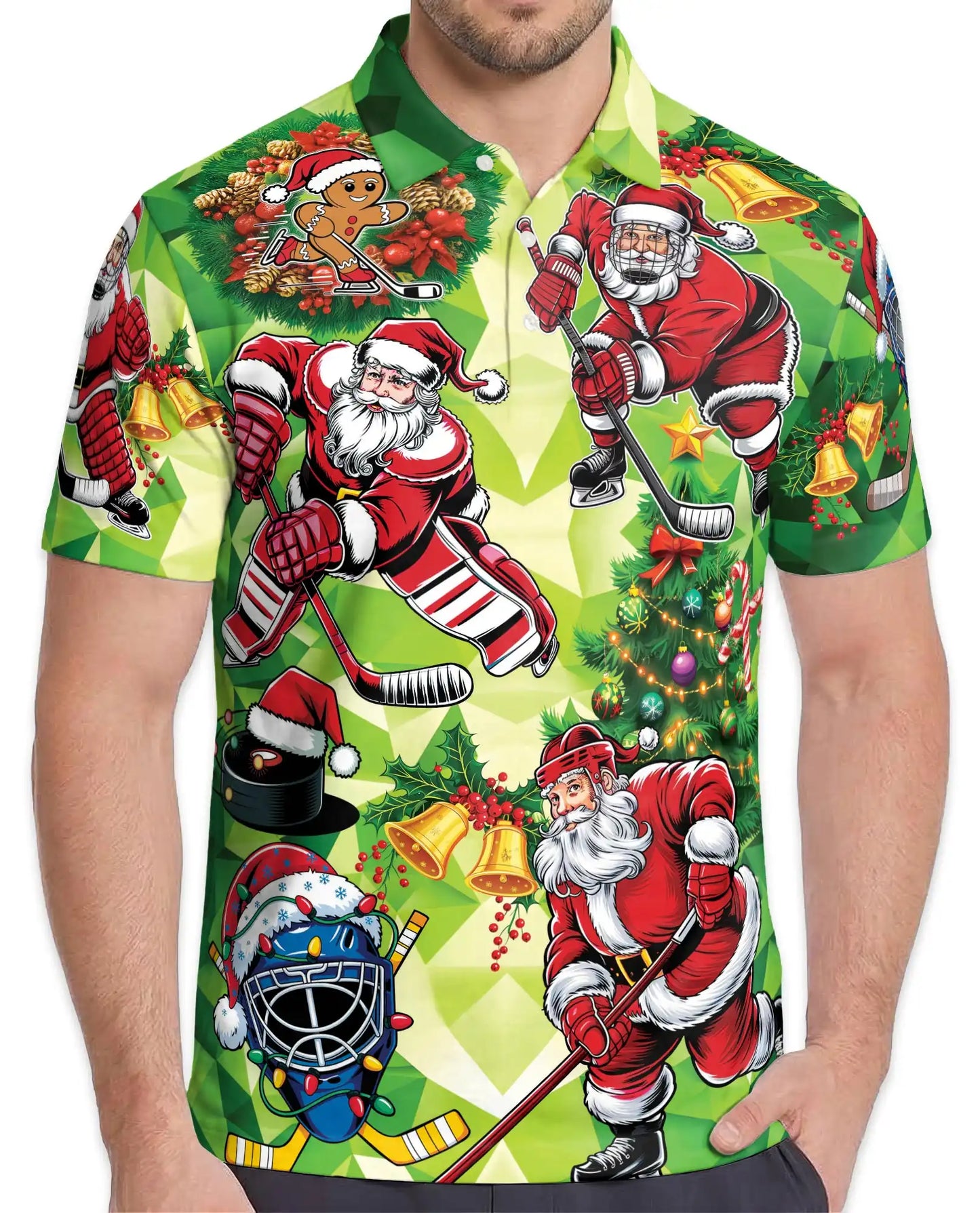 Christmas Hockey Santa Polo Shirt for Men, Festive Holiday Style | Azhawaiian