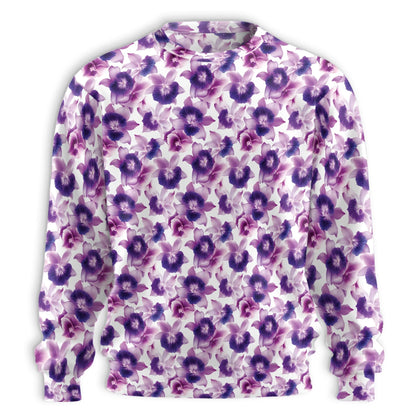 Purple Orchid Flower Pattern Sweatshirt – Colorful Graphic 3D All Over Print Design