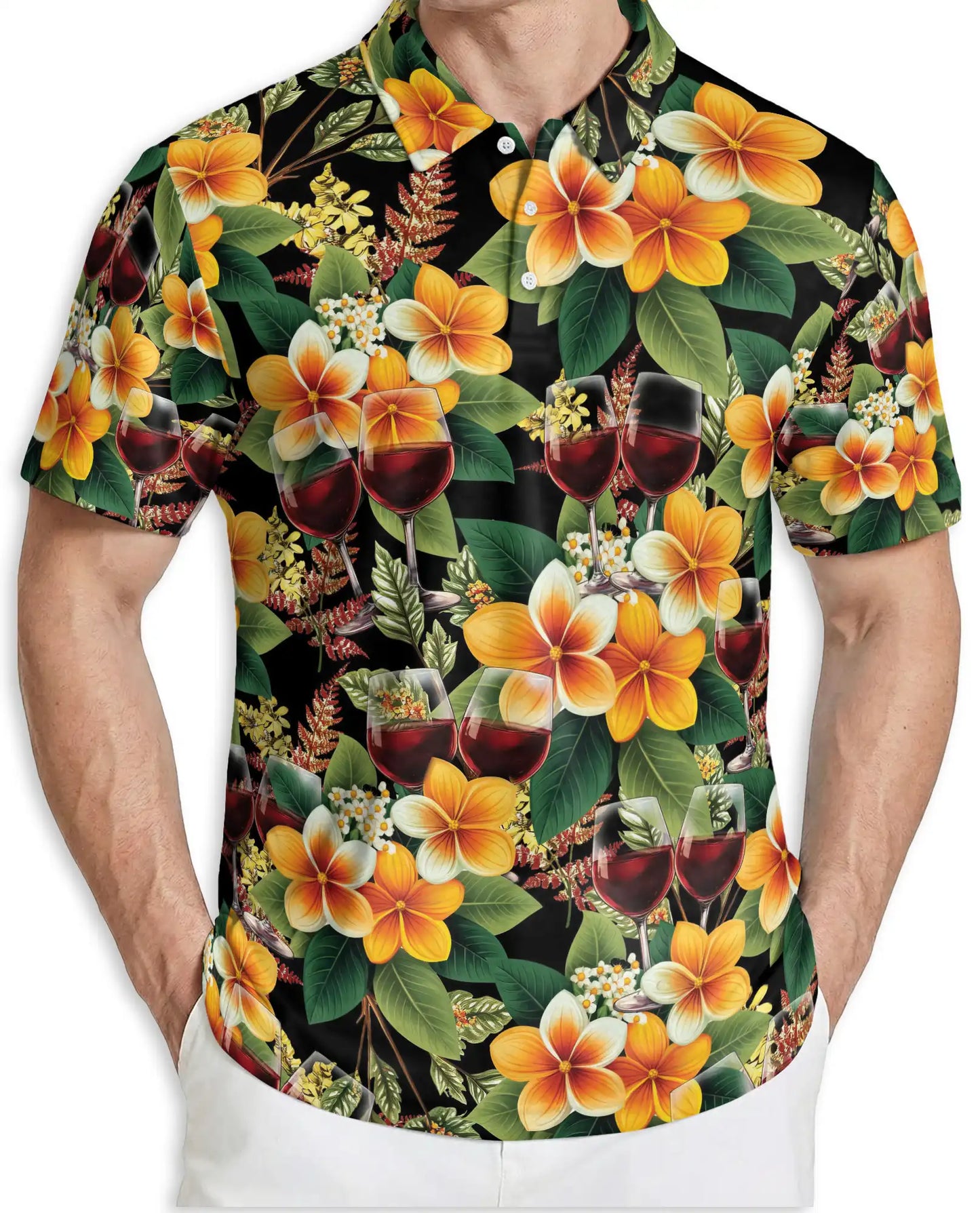 Tropical Wine Floral 3D Polo Shirt for Men, Elegant Hawaiian Party Style | Azhawaiian