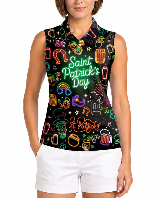 Saint Patrick's Day Neon Sleeveless Polo Shirt for Women | Azhawaiian