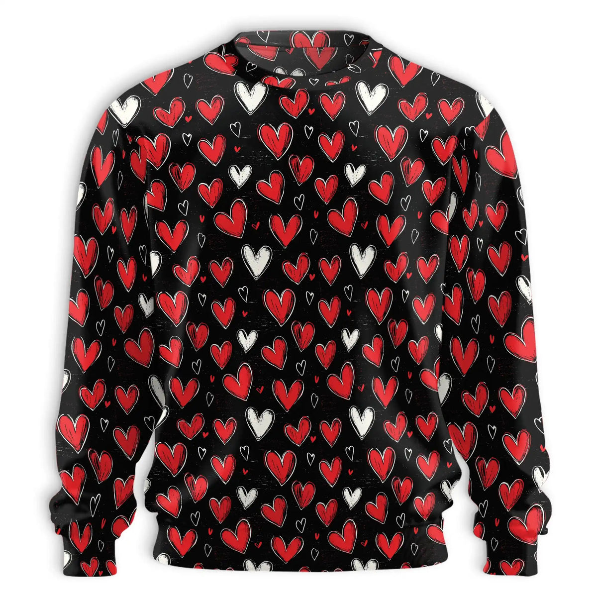 Red and White Heart Pattern Sweatshirt – Colorful Graphic 3D All Over Print Design