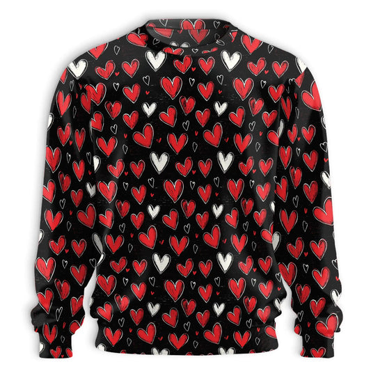 Red and White Heart Pattern Sweatshirt – Colorful Graphic 3D All Over Print Design