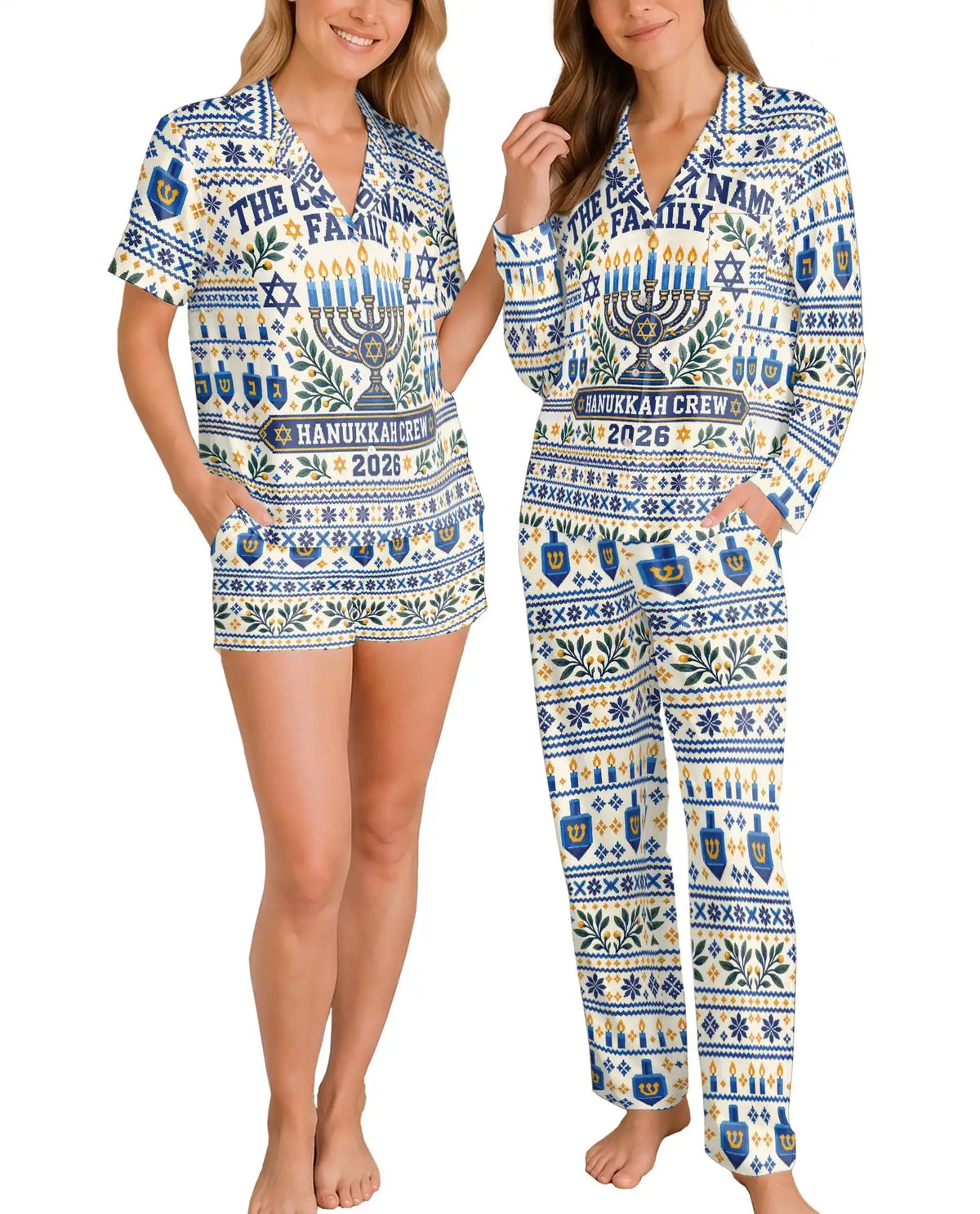 Personalized Hanukkah Family Pajama Set for Women – Custom Family Name & Year