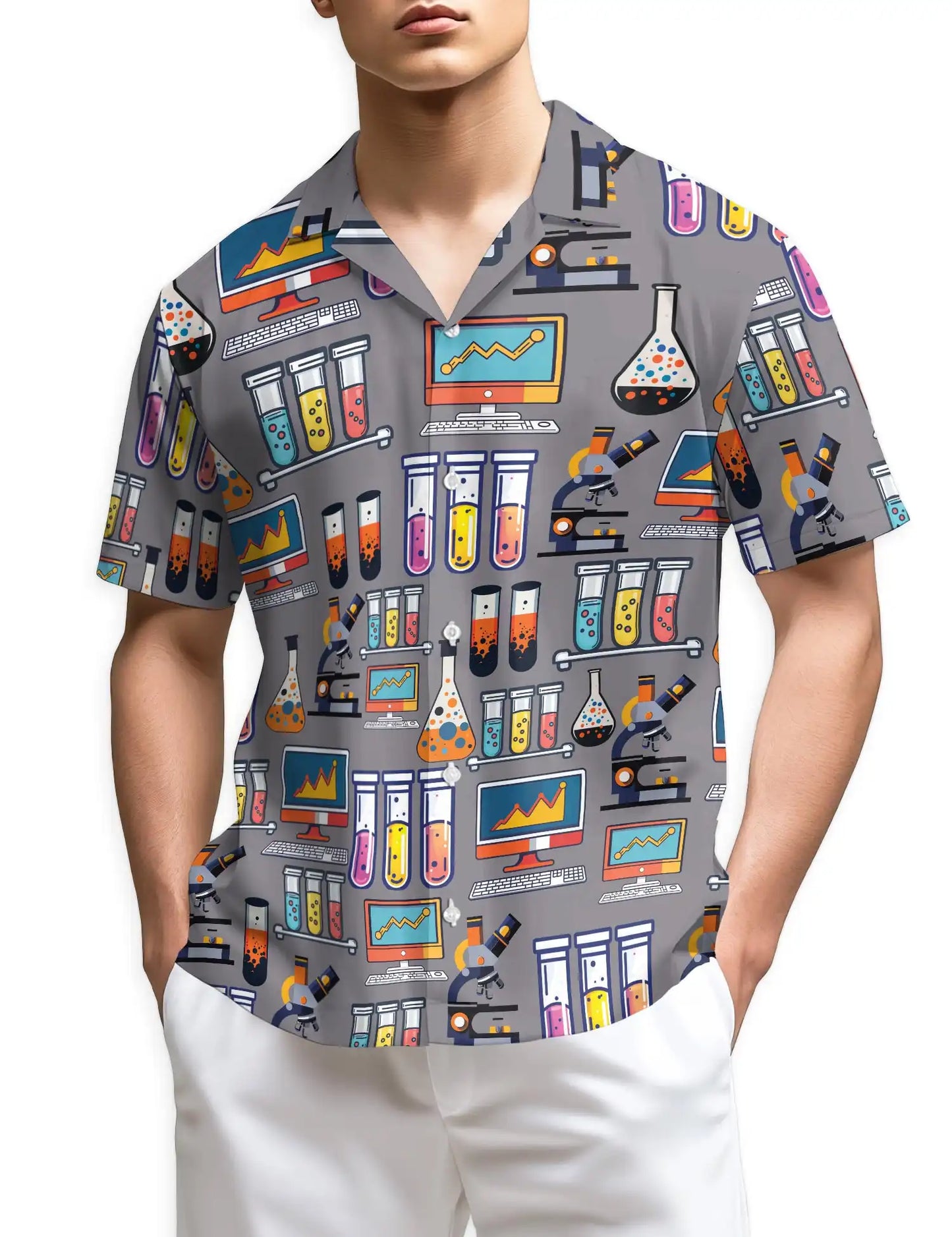 Chemistry Science Lab 3D Hawaiian Shirt for Men, Geek STEM Style | Azhawaiian
