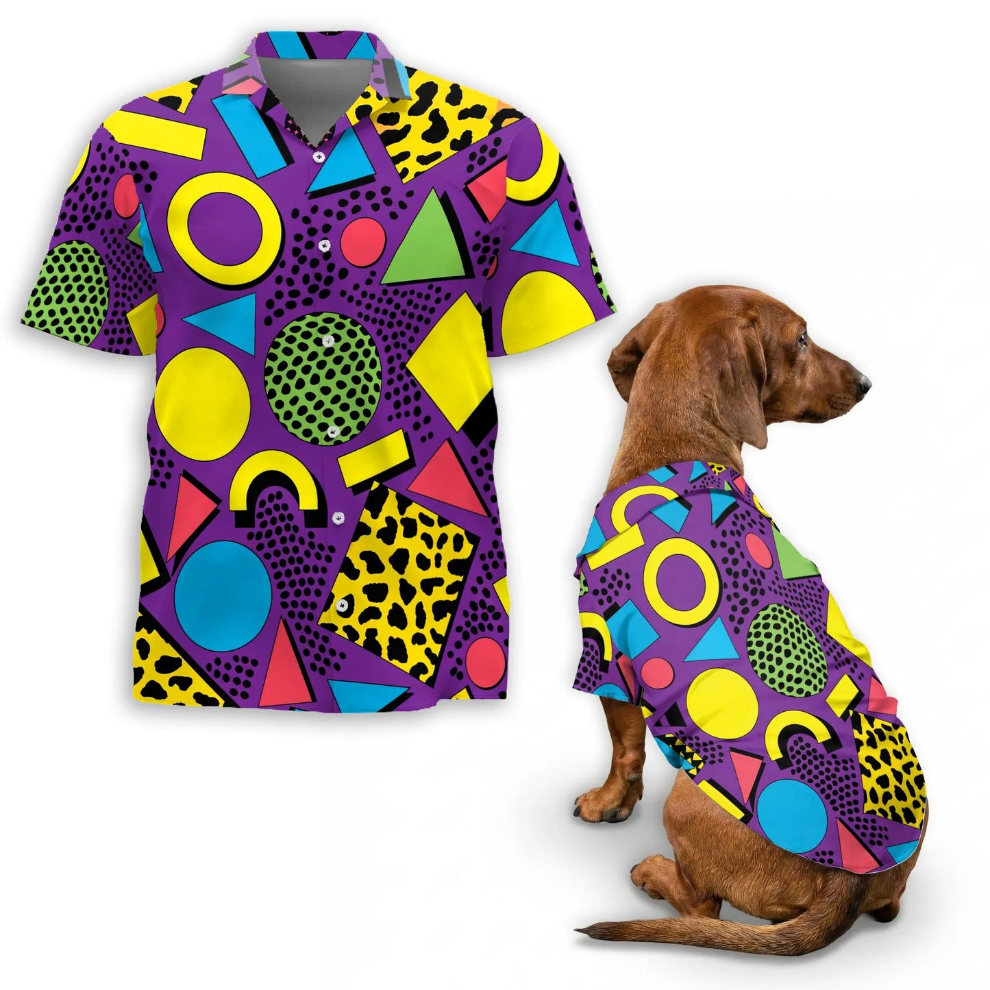 Colorful Geometric Summer Beach Matching Dog Owner Hawaiian Shirts, Pet Aloha Shirt - Azhawaiian