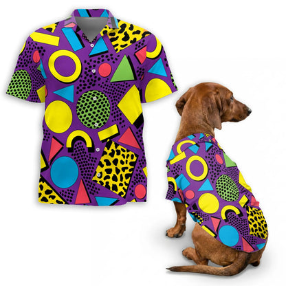 Colorful Geometric Summer Beach Matching Dog Owner Hawaiian Shirts, Pet Aloha Shirt - Azhawaiian