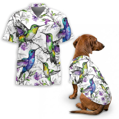 Vintage Style Hummingbirds Hawaiian Hawaii Matching Dog Owner Hawaiian Shirts, Funny Pet Aloha Shirt for Beach Vacation - Azhawaiian