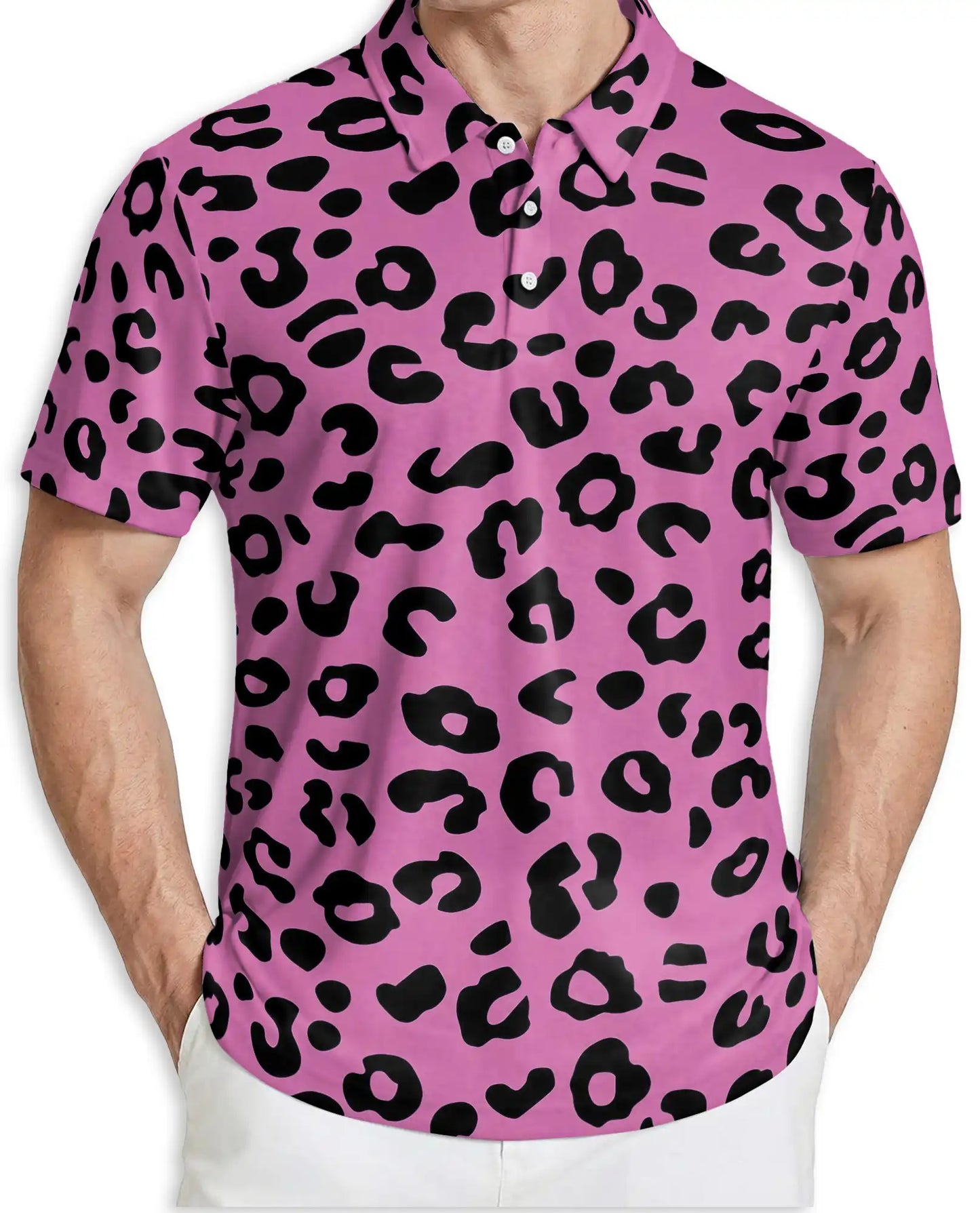 Pink Leopard Polo Shirt for Men- Bold Animal Print Fashion | Azhawaiian