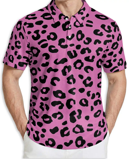 Pink Leopard Polo Shirt for Men- Bold Animal Print Fashion | Azhawaiian
