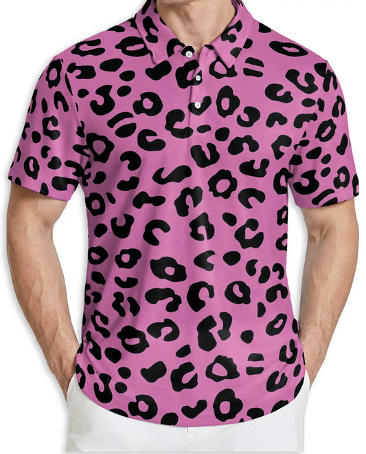 Pink Leopard Polo Shirt for Men- Bold Animal Print Fashion | Azhawaiian