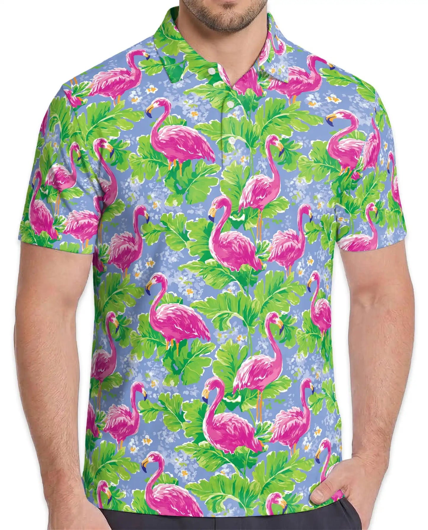 Pink Flamingo Polo Shirt - Tropical Garden Resort Style | Azhawaiian
