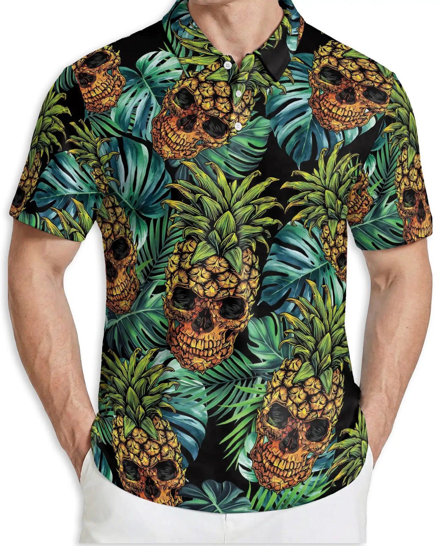 Pineapple Skull Polo Shirt - Tropical Gothic Island Style | Azhawaiian