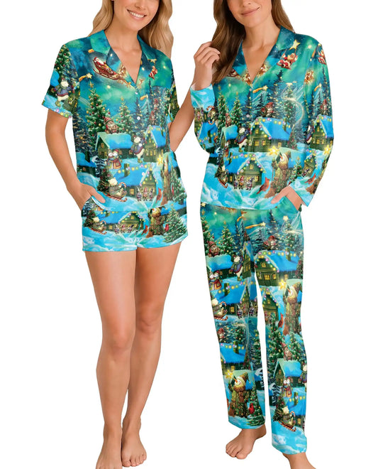 Christmas Snowy Cabin Pajama Set for Women – Winter Village Print