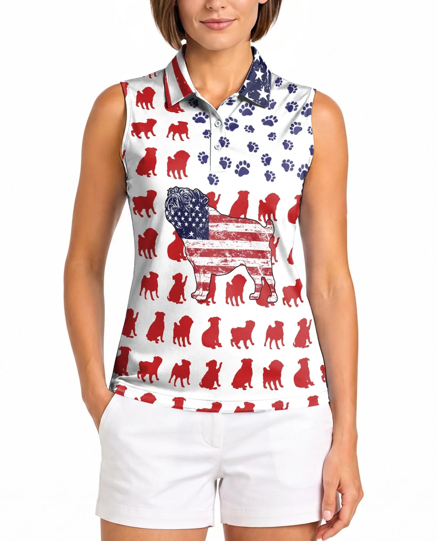 Pug Flag Sleeveless Polo Shirt for Women