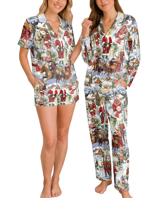 Western Cowboy Santa Pajama Set for Women – Christmas Print