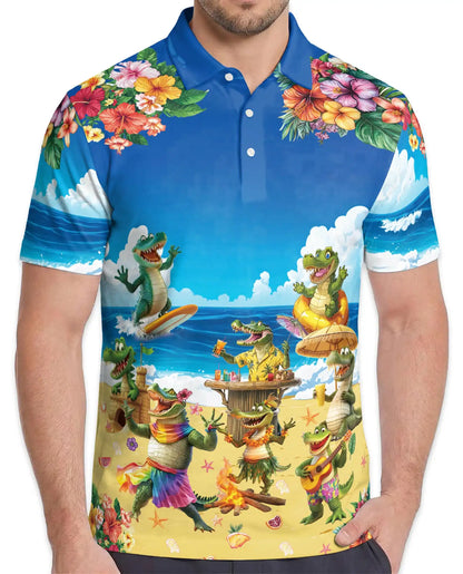 Funny Alligator Beach Hawaiian Polo Shirt | Azhawaiian