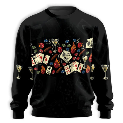 Casino Poker Cards Flaming Sweatshirt – Colorful Graphic 3D All Over Print Design