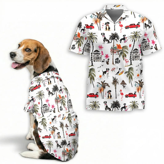 Coconut Rat Terrier Tree Flower Print Matching Dog Owner Hawaiian Shirts, Pet Aloha Shirt - Azhawaiian