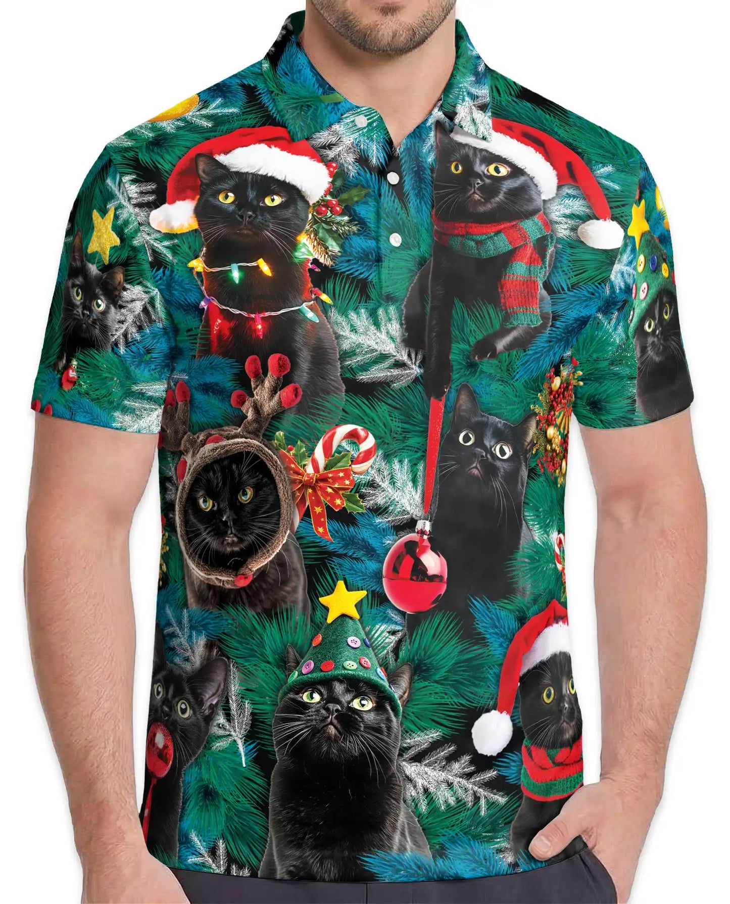 Black Cat Christmas Polo Shirt - Festive Holiday Pet Style | Azhawaiian