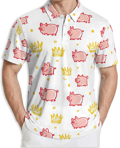 Royal Pig Polo Shirt, Cute Crown Animal Print | Azhawaiian