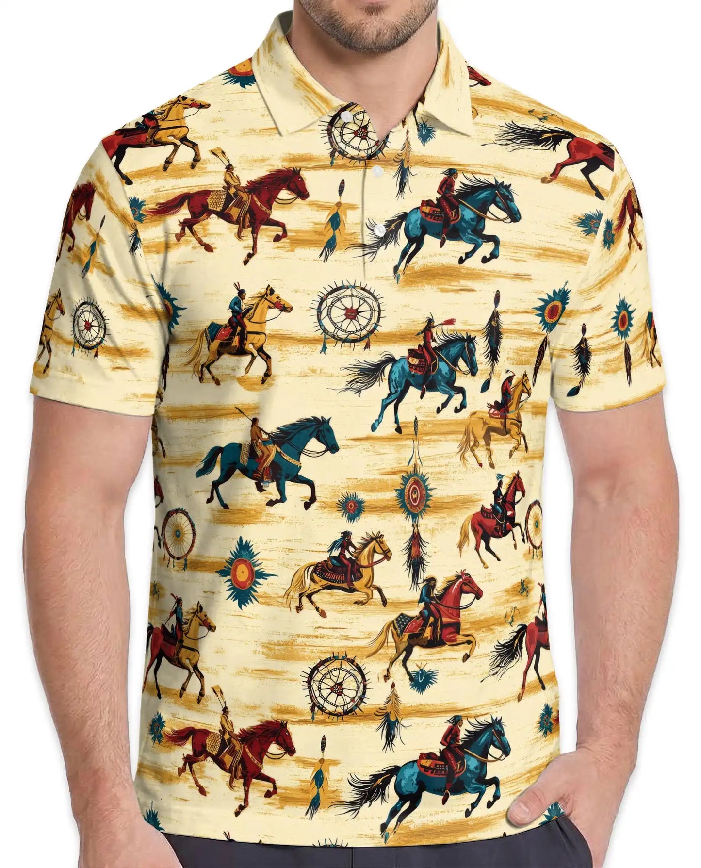 Native Horse Polo Shirt, Western Tribal Style | Azhawaiian