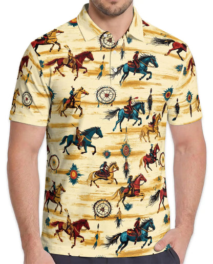 Native Horse Polo Shirt, Western Tribal Style | Azhawaiian