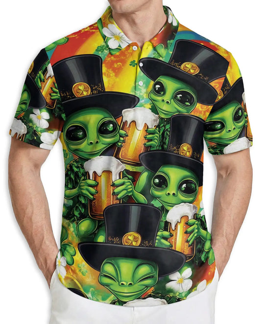 Alien St Patrick’s Polo Shirt, Funny Beer | Azhawaiian