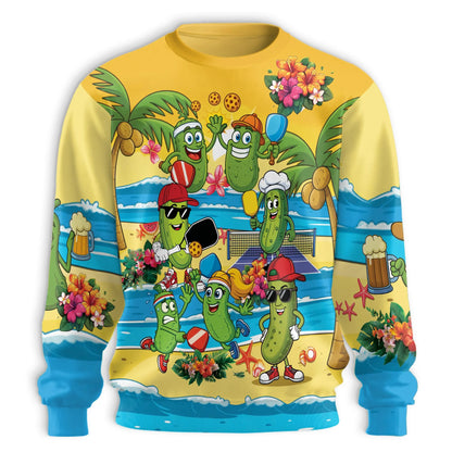 Pickleball Cartoons on the Beach Sweatshirt – Colorful Graphic 3D All Over Print Design