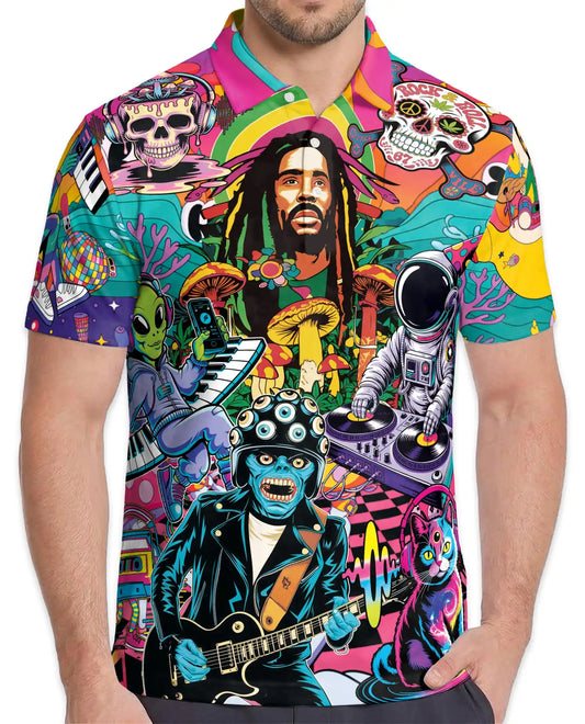 Psychedelic Music Polo Shirt - Retro Hippie Festival Style | Azhawaiian